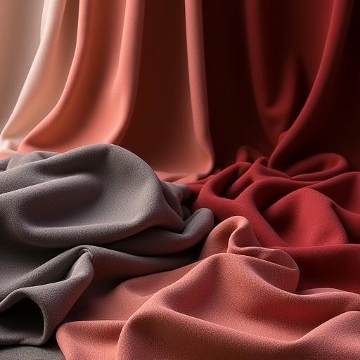 Luxurious interior decor and upholstery fabrics in rich colors and textures, draped elegantly.