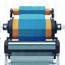 Icon illustrating custom fabric production with gears and fabric roll